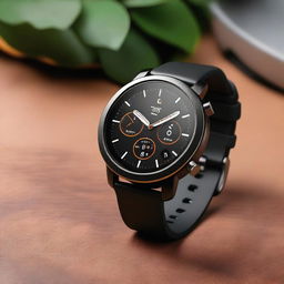 A sleek and modern depiction of the Amazfit GTR 5 smartwatch