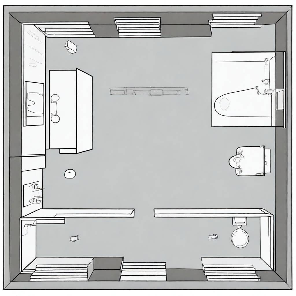 Create a 2D floor plan of a modern bathroom