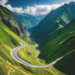 A breathtaking view of the Transfagarasan Highway, known for its winding roads and stunning mountain scenery