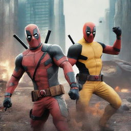 An intense and action-packed scene featuring Deadpool and Wolverine in an epic battle