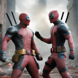 An intense and action-packed scene featuring Deadpool and Wolverine in an epic battle