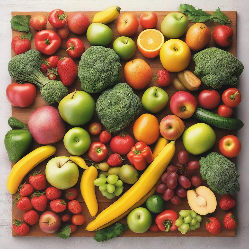 Create an image of a table full of fruits and vegetables