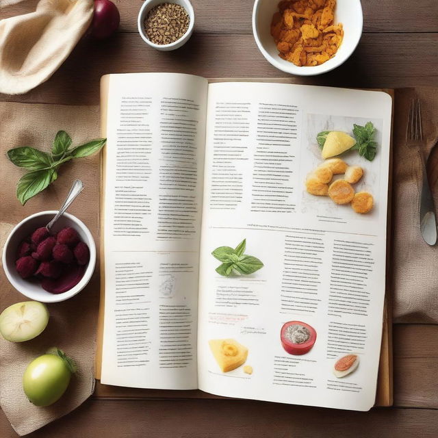 Create an image of cookbook pages laid out to dry