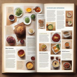 Create an image of cookbook pages laid out to dry