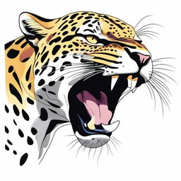 A colored illustration of a jaguar running head-on, roaring, showing its entire body against a white background with no vegetation