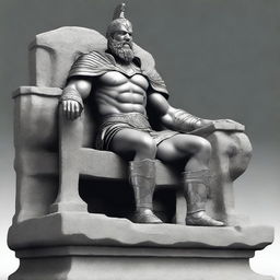 A Spartan king sitting on a grand stone throne, wearing his armor, with a large sword by his side