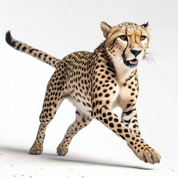 A cheetah running, well-defined, against a white background