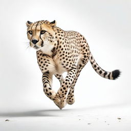 A cheetah running, well-defined, against a white background