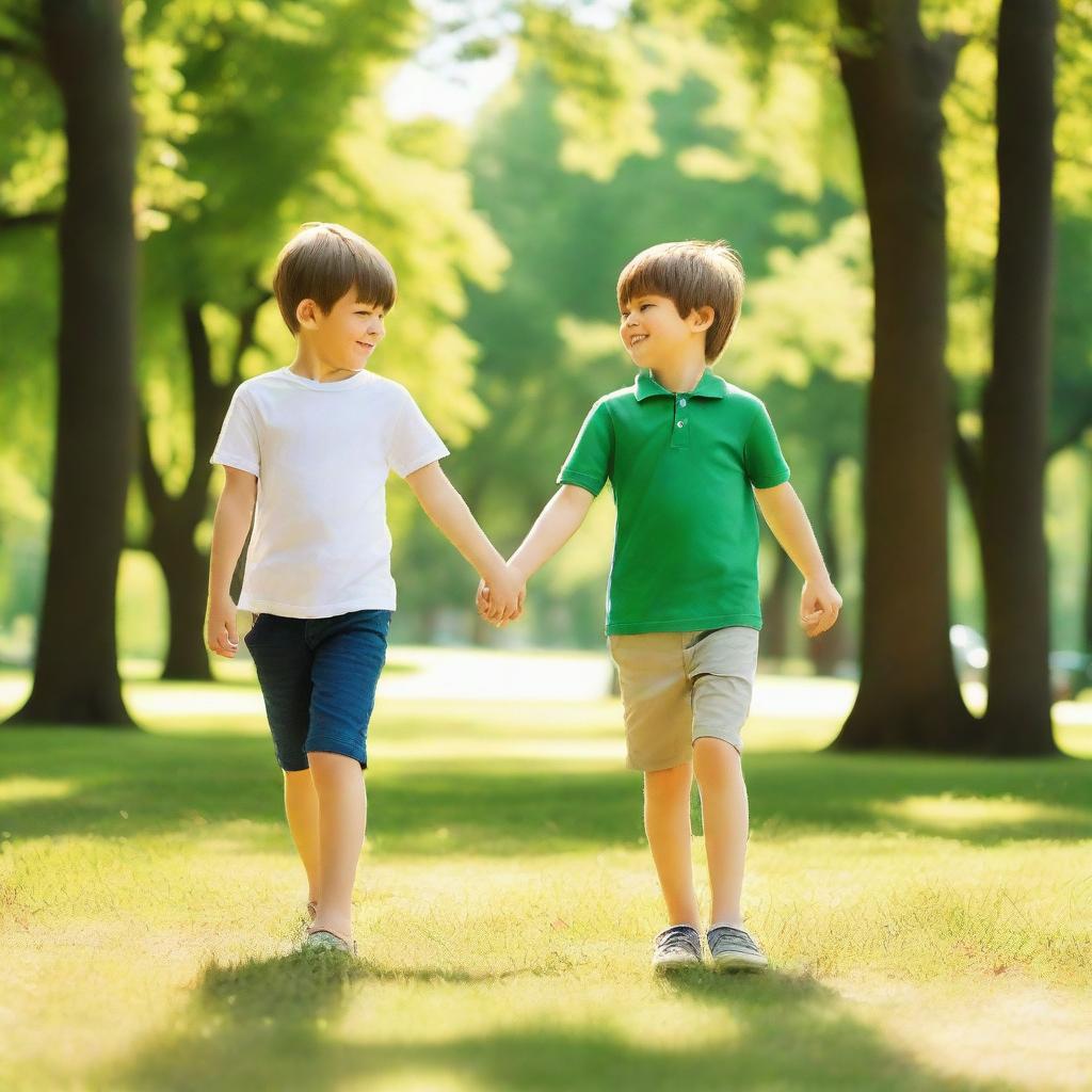 A charming scene of two boys holding hands