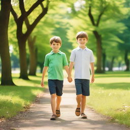 A charming scene of two boys holding hands