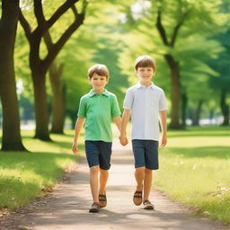 A charming scene of two boys holding hands