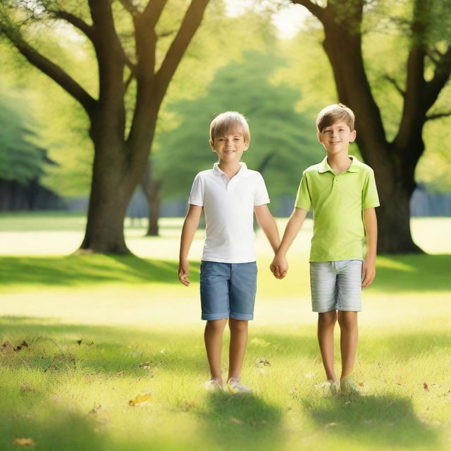 A charming scene of two boys holding hands