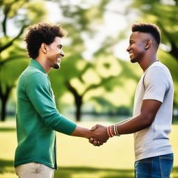 A touching scene of two men holding hands, each wearing a friendship bracelet