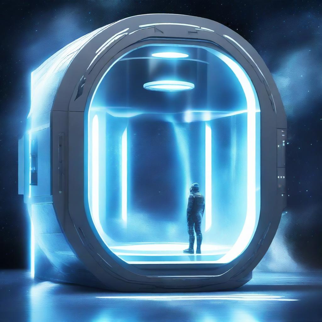 A science fiction book cover featuring a futuristic cryo chamber