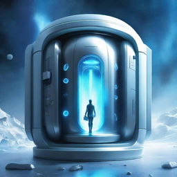 A science fiction book cover featuring a futuristic cryo chamber