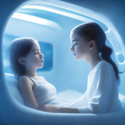 A book cover depicting a young girl in a cryo sleep chamber, with a person waking her up