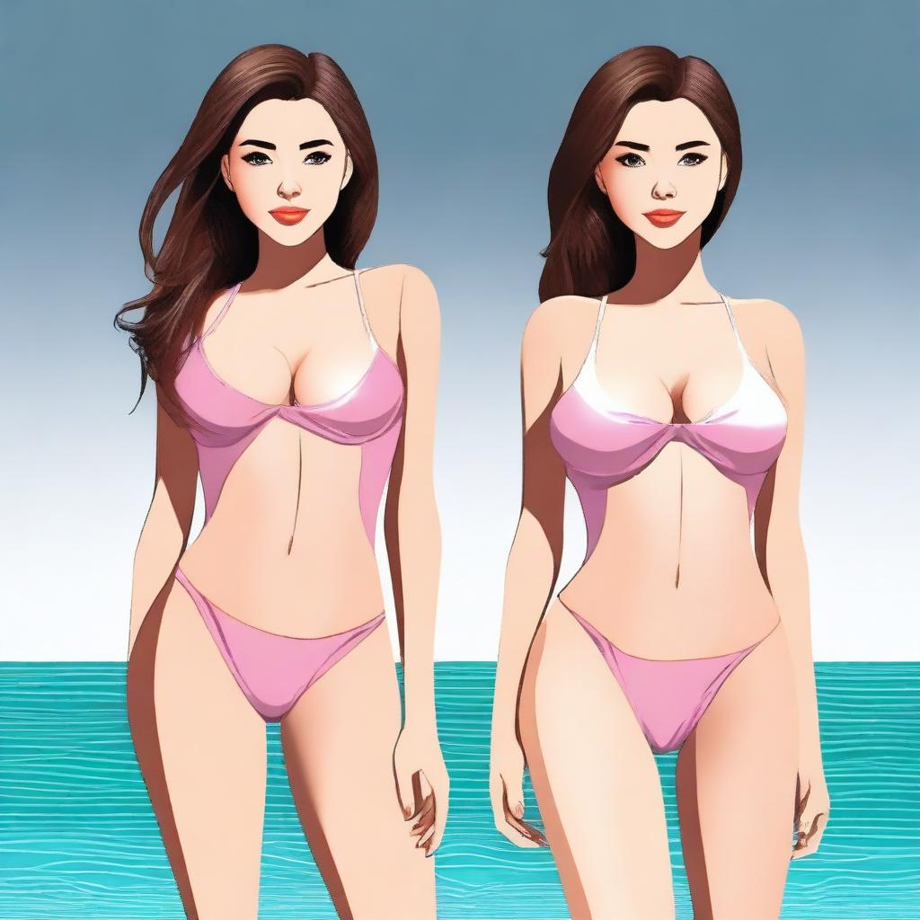 Create an image of a girl dressed in a sexy swimsuit without changing her face