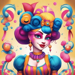 A detailed and artistic illustration of Pomni, a character from The Amazing Digital Circus, depicted in a visually appealing and attractive manner