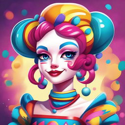 A detailed and artistic illustration of Pomni, a character from The Amazing Digital Circus, depicted in a visually appealing and attractive manner