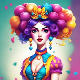 A detailed and artistic illustration of Pomni, a character from The Amazing Digital Circus, depicted in a visually appealing and alluring manner