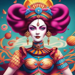 A detailed and artistic illustration of Pomni from The Amazing Digital Circus, depicted in a visually appealing and alluring manner