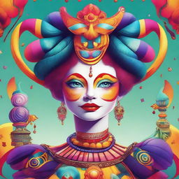 A detailed and artistic illustration of Pomni from The Amazing Digital Circus, depicted in a visually appealing and alluring manner