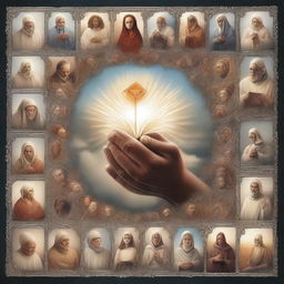 An ultra-realistic, cinematic illustration featuring icons of Hope, Love, Gratitude, Forgiveness, Help, and Compassion