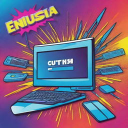 A vibrant, modern pop art cartoon-style illustration representing cutting-edge technology with the name 'Enthusia Tech' prominently displayed.