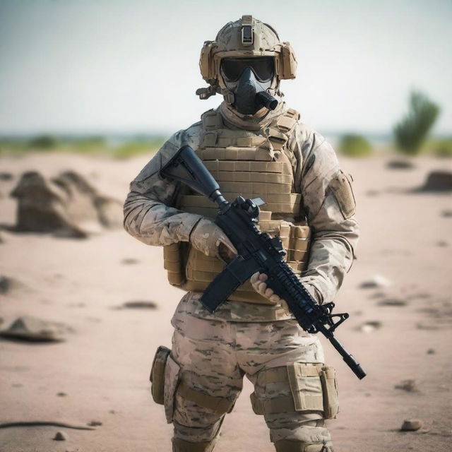 A soldier in a multicam uniform stands front and center, wearing a modern ghost mask