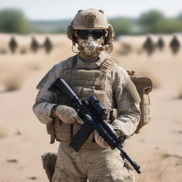 A soldier in a multicam uniform stands front and center, wearing a modern ghost mask