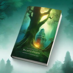 Create a captivating book cover featuring a mystical forest with glowing trees and a hidden ancient temple