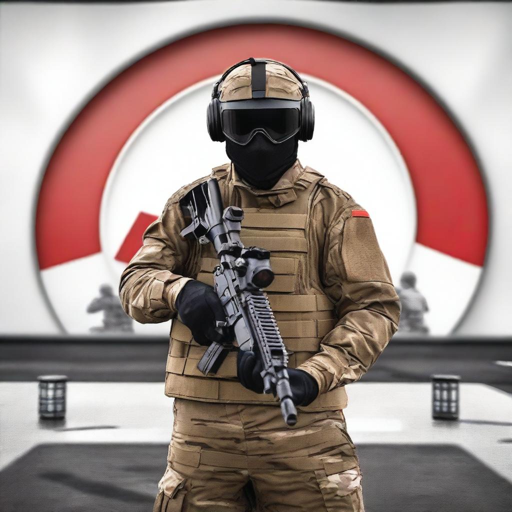 A person wearing a PMC suit is holding a gun in their hands