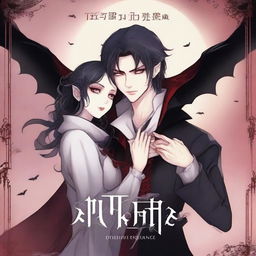 Create an animated book cover in manga style featuring a romantic fantasy vampire theme