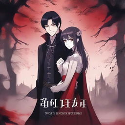 Create an animated book cover in manga style featuring a romantic fantasy vampire theme