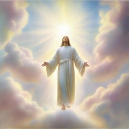 A serene and ethereal scene depicting an ascension to heaven