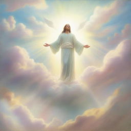 A serene and ethereal scene depicting an ascension to heaven