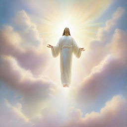 A serene and ethereal scene depicting an ascension to heaven