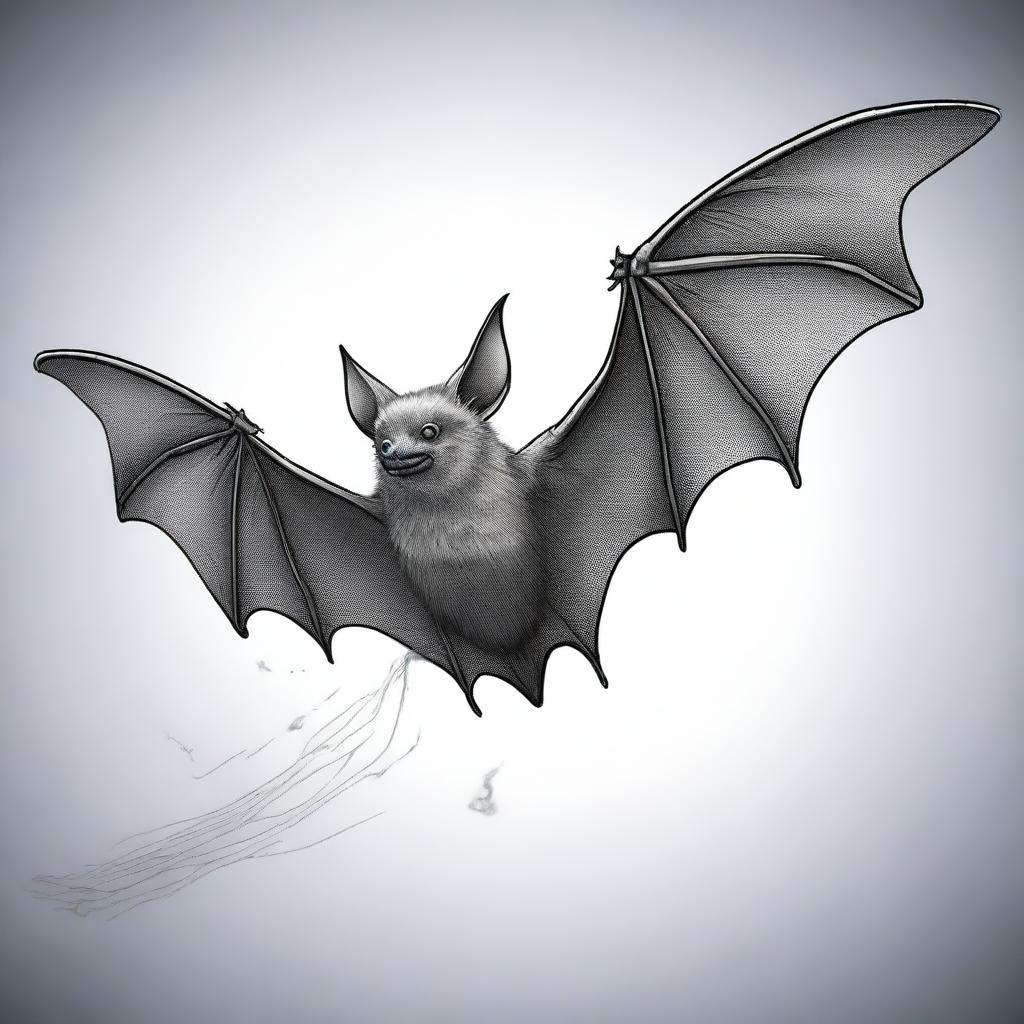 A detailed illustration of a bat with smoke grey fur