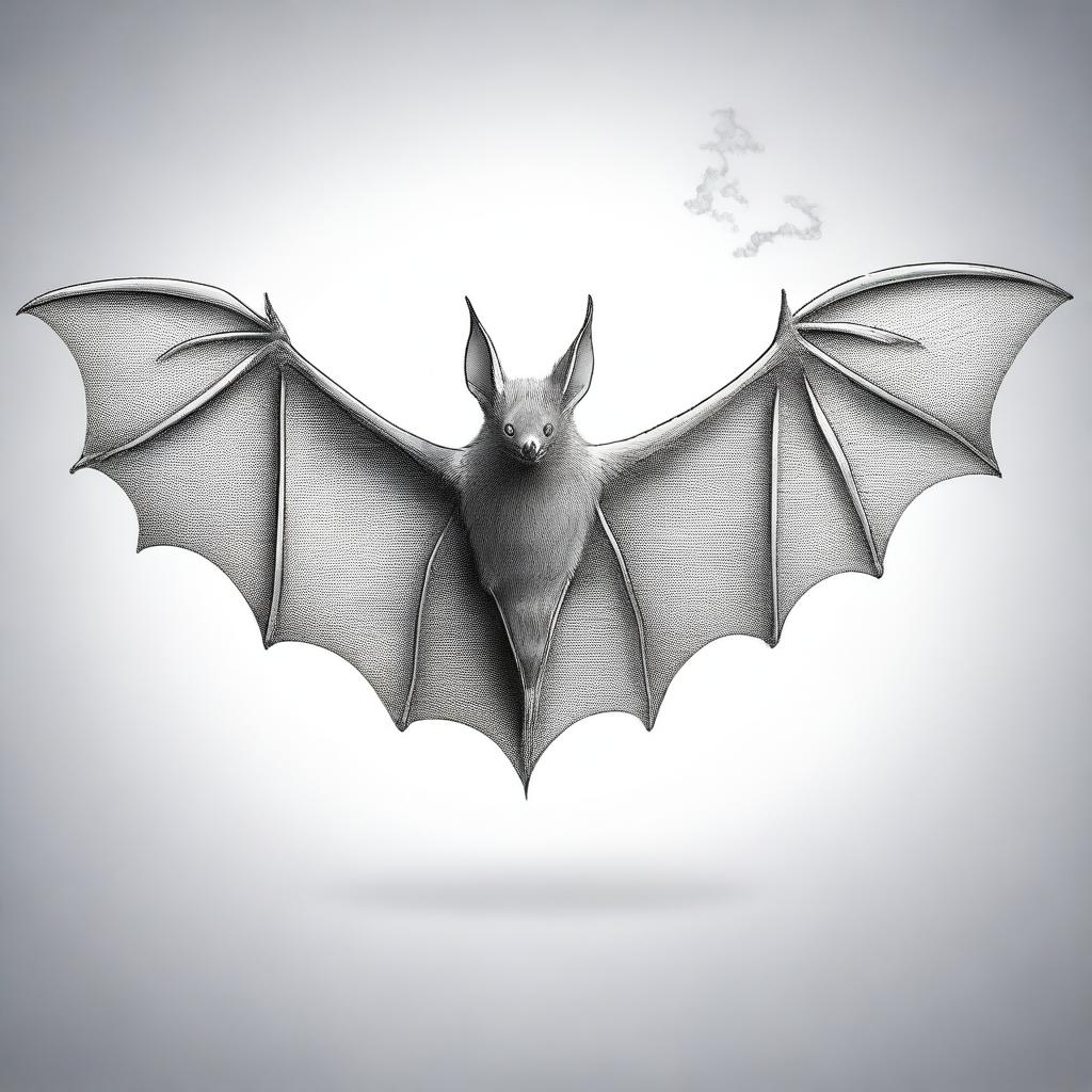 A detailed illustration of a bat with smoke grey fur