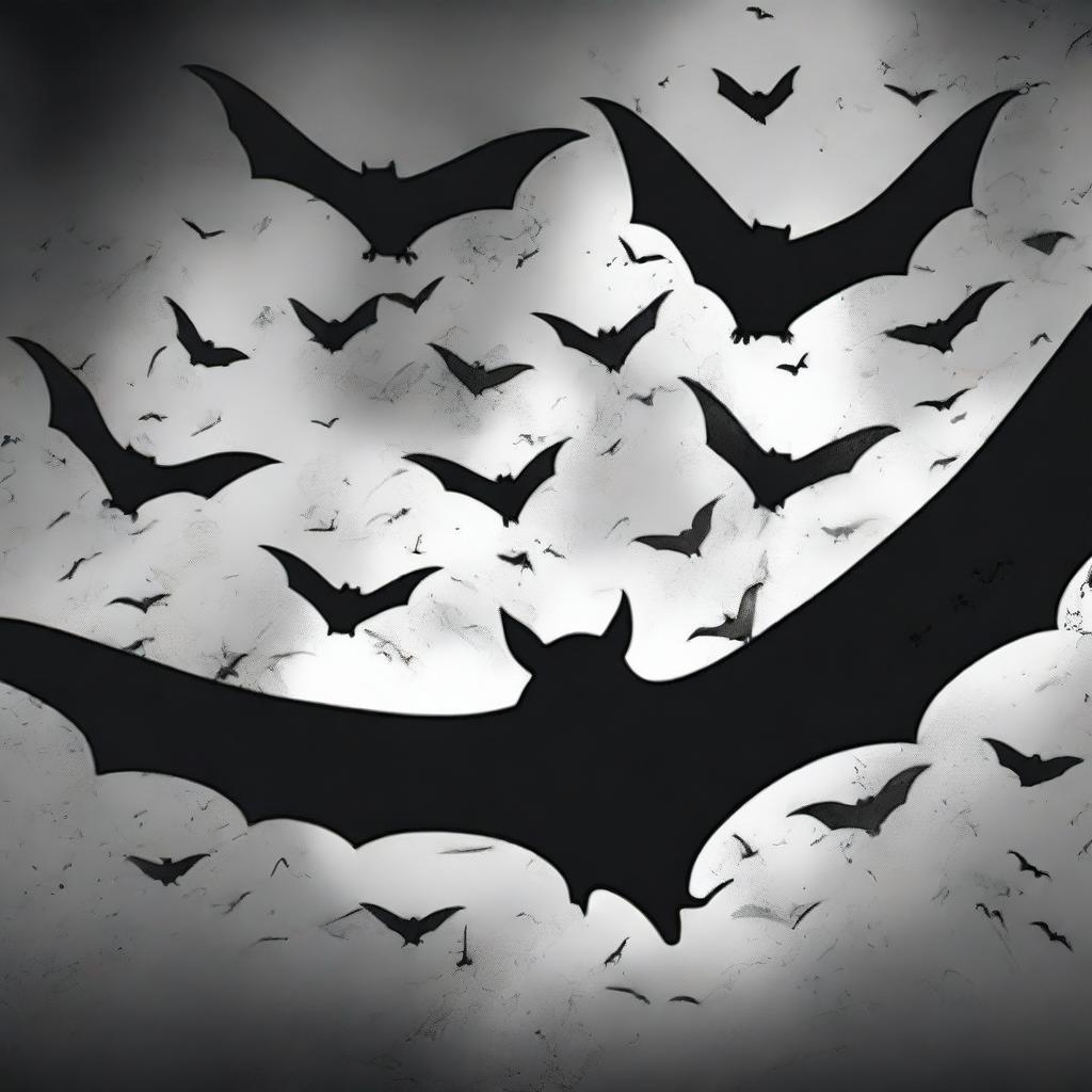 A thrilling book cover featuring many bats emerging from the darkness with smoke swirling around them