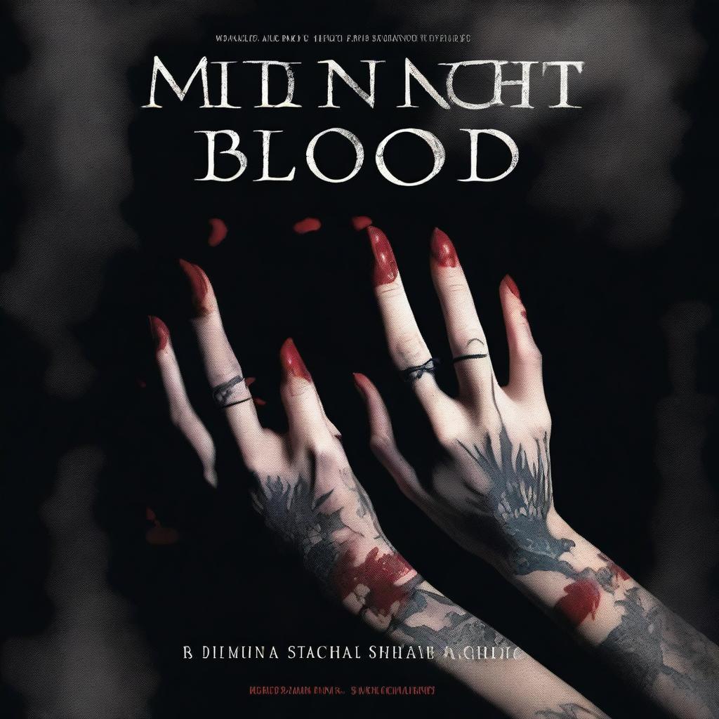 A dark and intense book cover titled 'Midnight Blood' featuring tattooed hands holding a bat