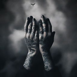 A dark and mysterious book cover featuring tattooed hands holding a bat