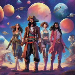 A group of space pirates navigating through the stellar universe in their advanced spaceship