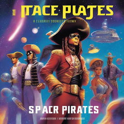 A book cover titled 'Space Pirates: A Journey through the Stellar Universe'