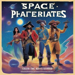 A book cover titled 'Space Pirates: A Journey through the Stellar Universe'