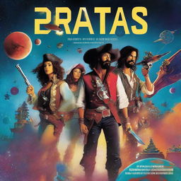 A book cover titled 'Piratas do Espaço: Uma Jornada pelo Universo Estelar'