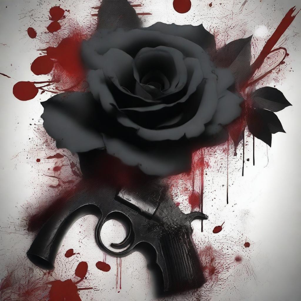 A dark romance book cover featuring black flowers, a gun, and blood