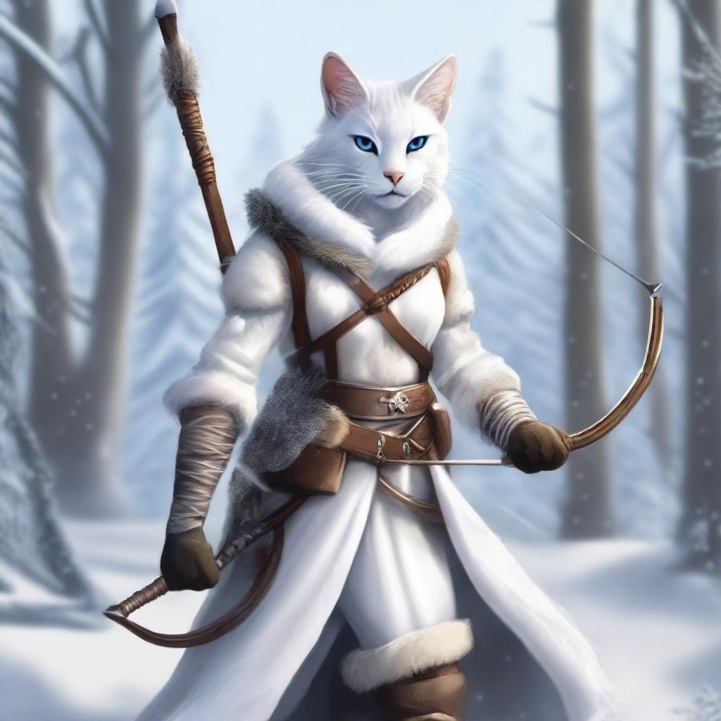 A detailed illustration of a Tabaxi snow huntress