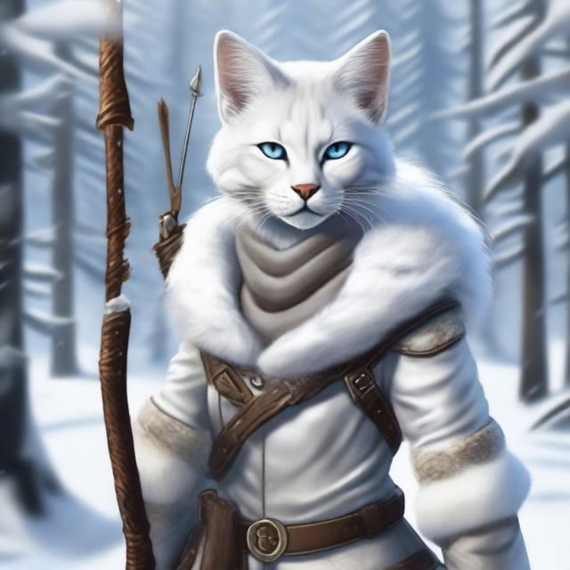 A detailed illustration of a Tabaxi snow huntress