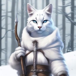 A detailed illustration of a Tabaxi snow huntress